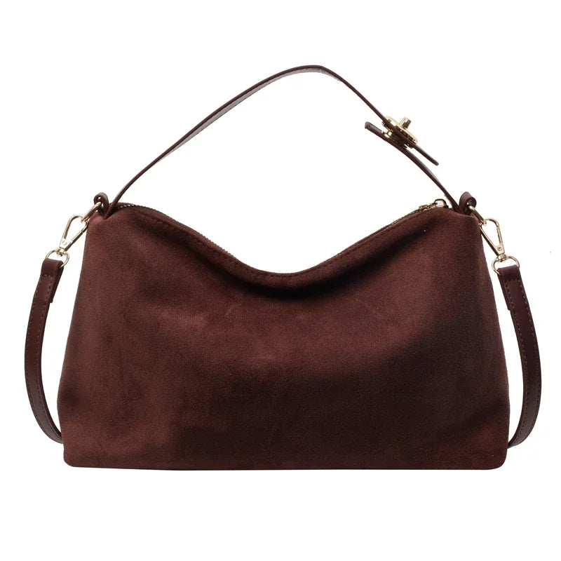 Everyday suede shoulder purse with secure zipper