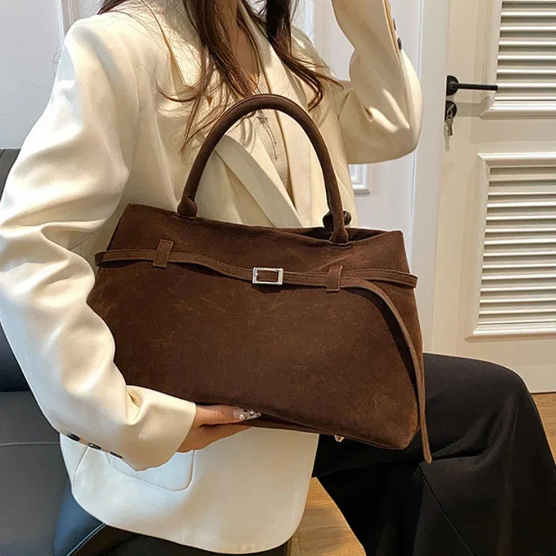 Vintage suede shopper tote bag