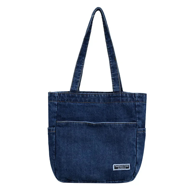 Denim tote bag with soft handles