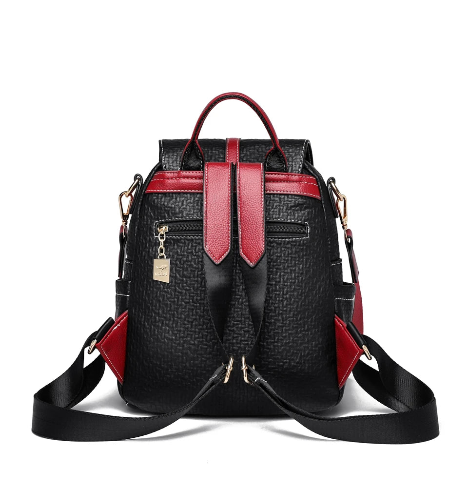 Contrast-strap leather backpack