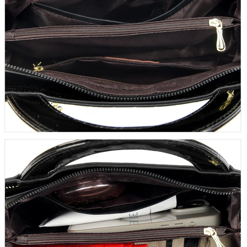 Soft leather handbag with curved top edge