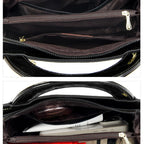 Soft leather handbag with curved top edge