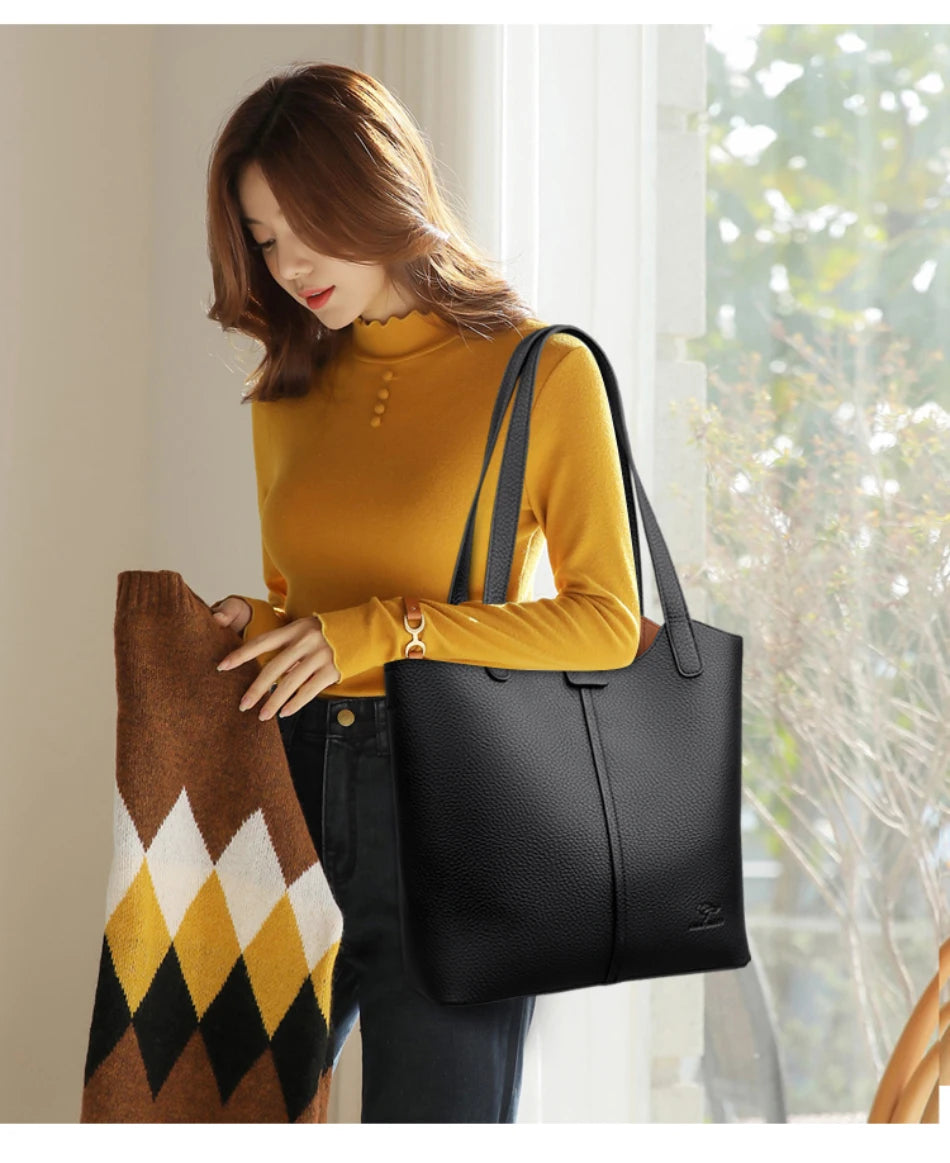 Structured leather tote bag