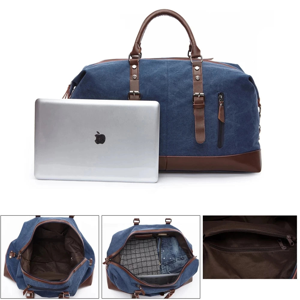 Leather men travel weekender bag