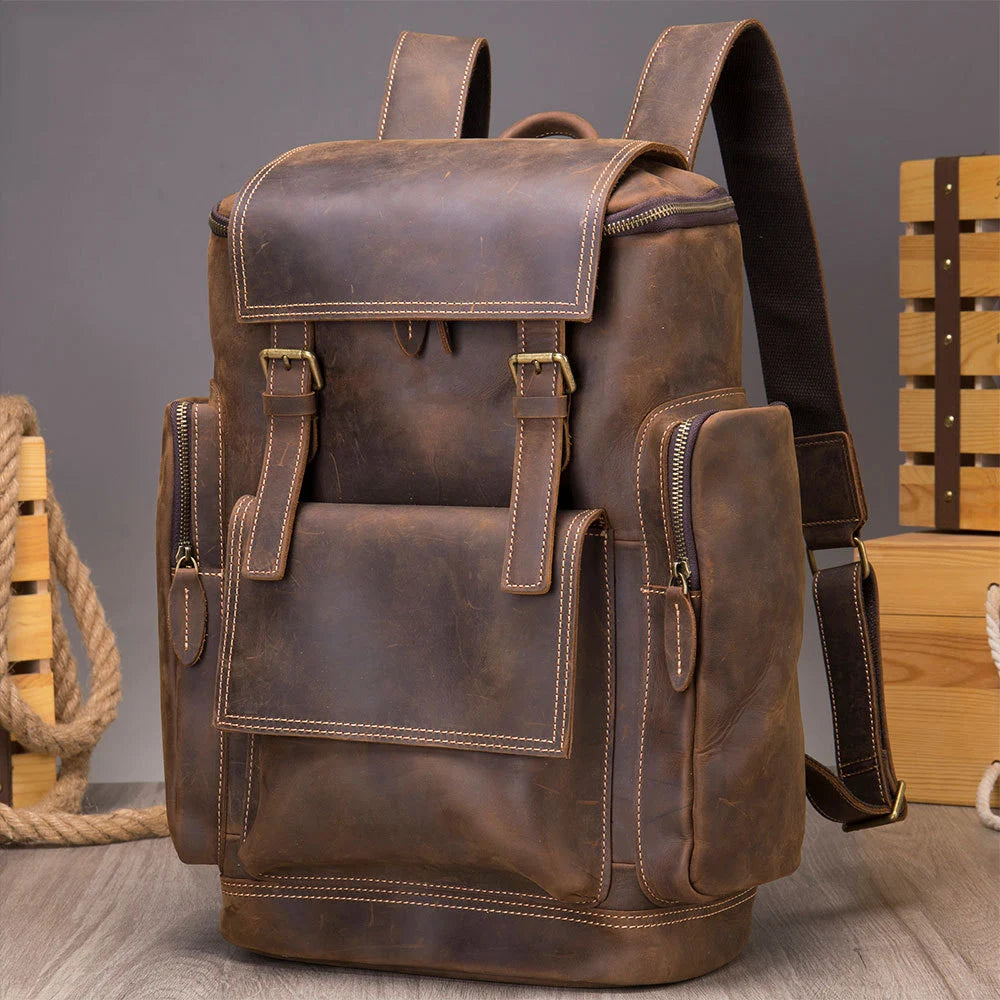 Rustic leather rucksack backpack