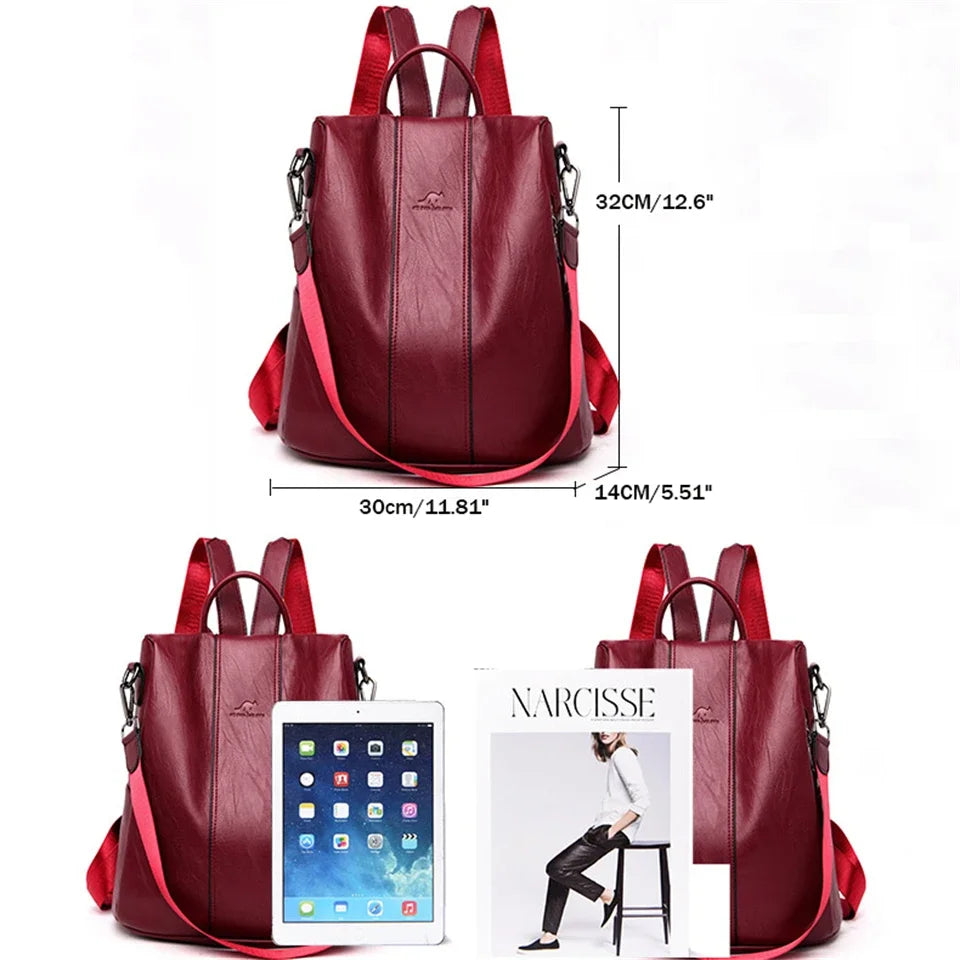 Soft leather backpack for women