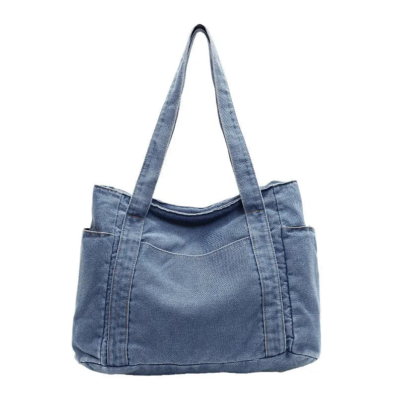 Denim shoulder tote bag