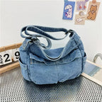 Denim top-handle handbag