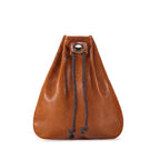 Compact drawstring pouch in leather