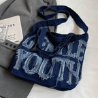 Foldable denim tote bag