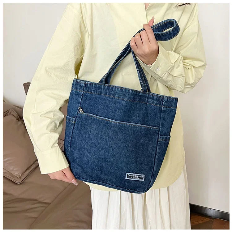 Denim tote bag with soft handles