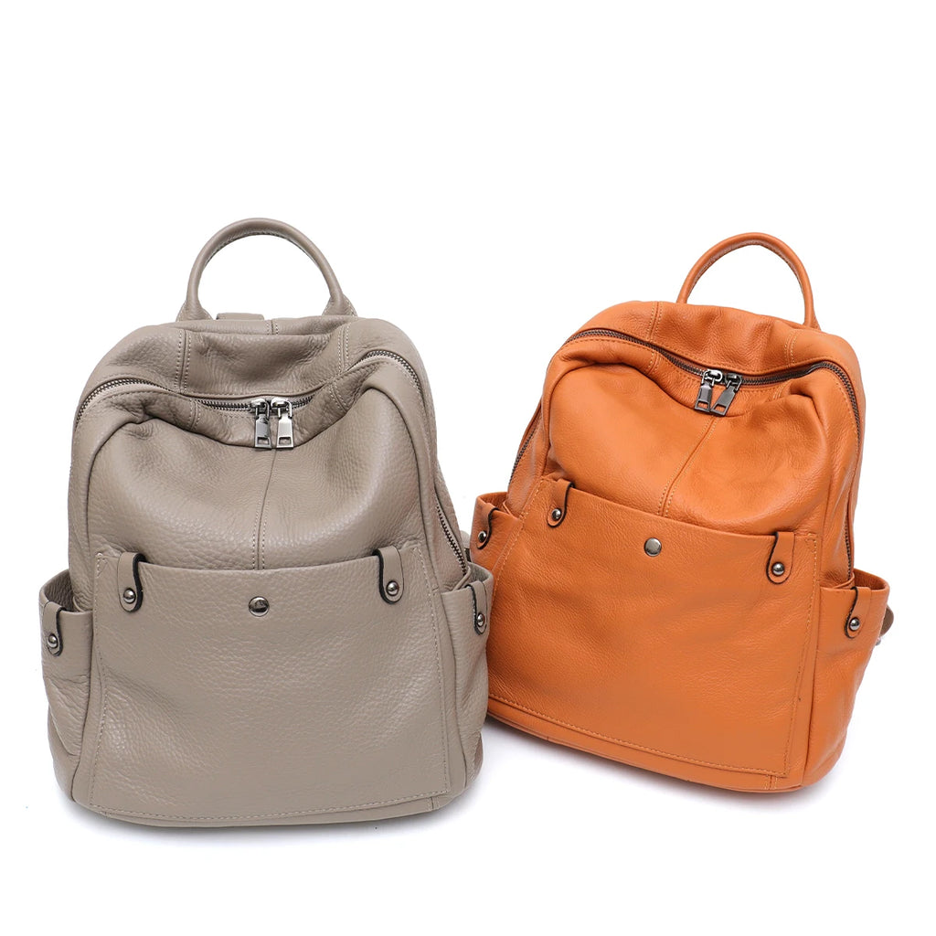 Chic leather backpack with front zipper