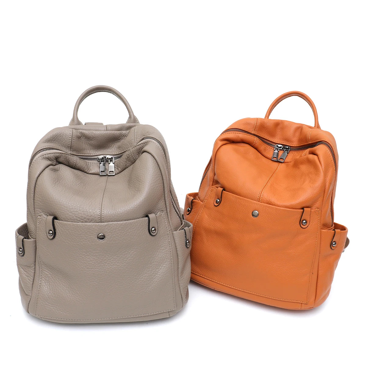 Chic leather backpack with front zipper