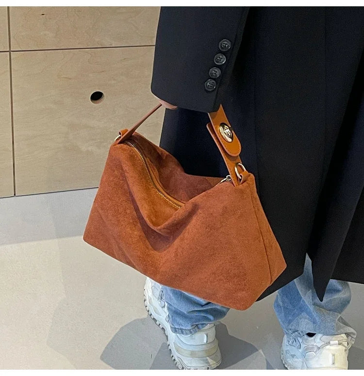 Everyday suede shoulder purse with secure zipper