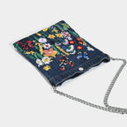 Embroidered floral denim shoulder bag