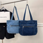 Denim tote bag with front pocket