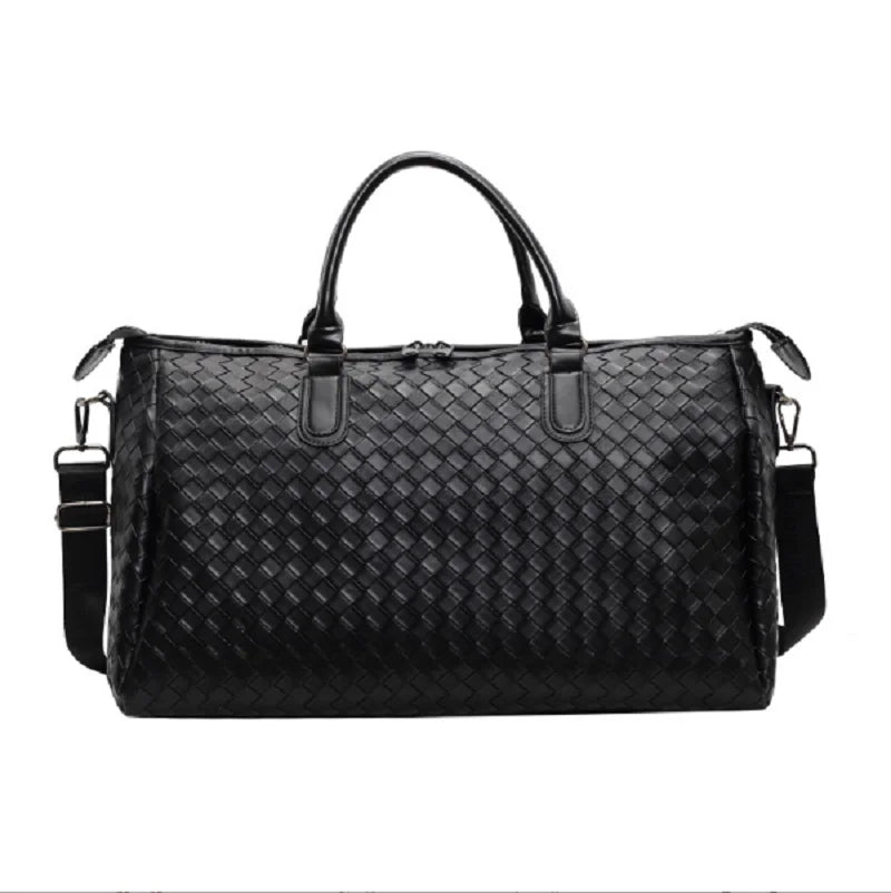 Zip-top leather overnight duffle bag