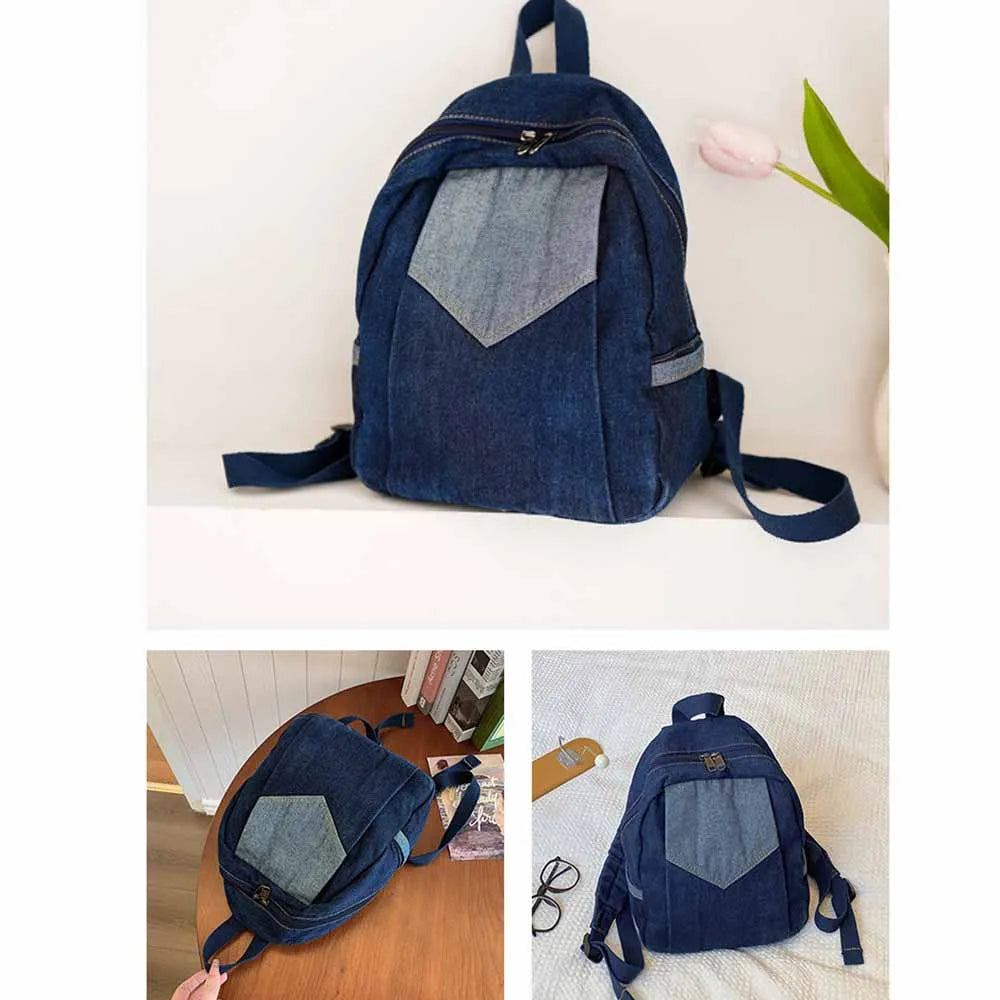 Embroidered women's denim backpack