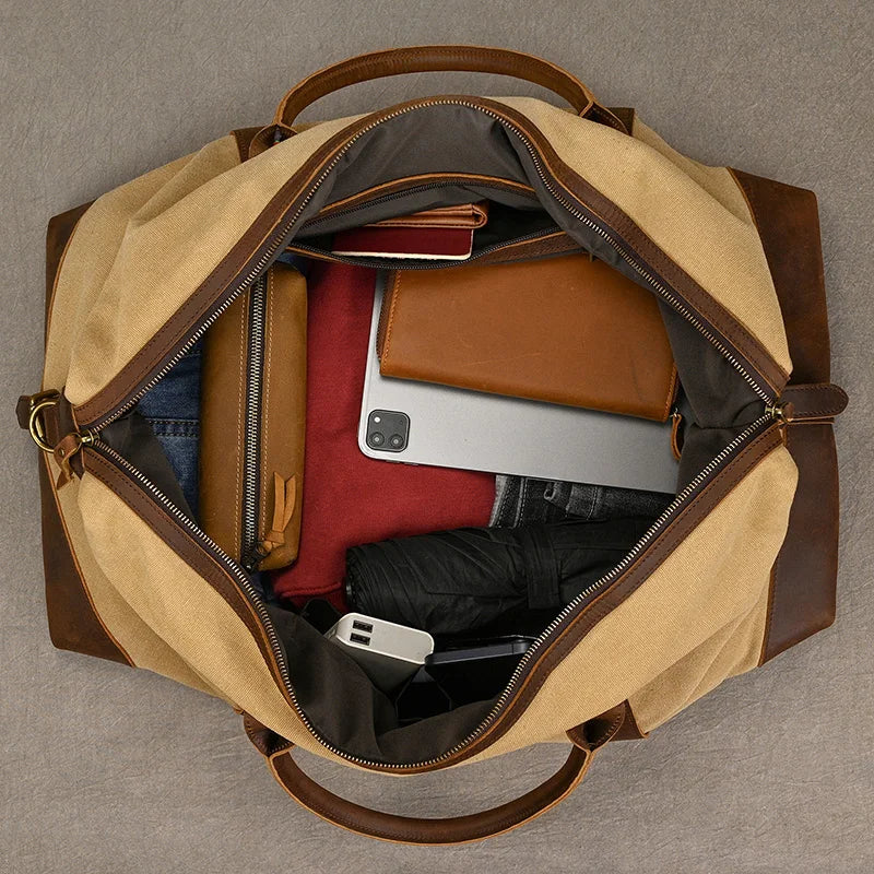 Soft leather overnight duffle bag