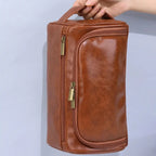 Durable leather toiletry bag