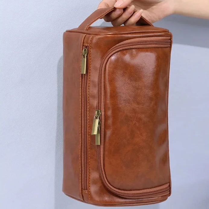 Durable leather toiletry bag
