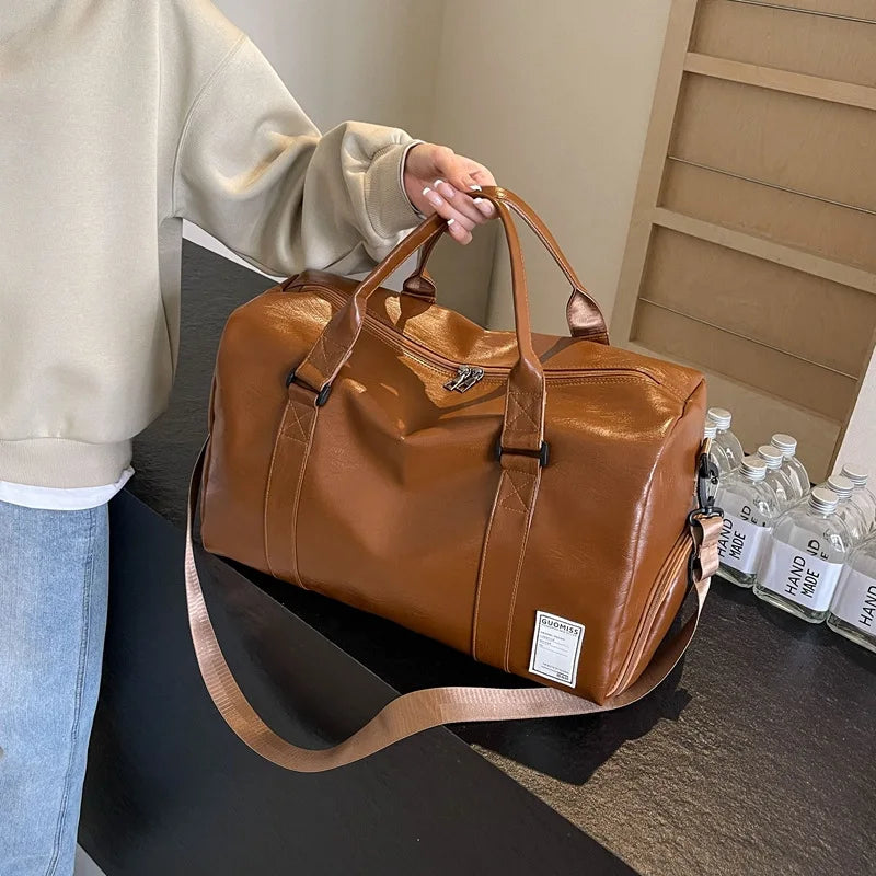 Retro-style leather weekender duffle bag