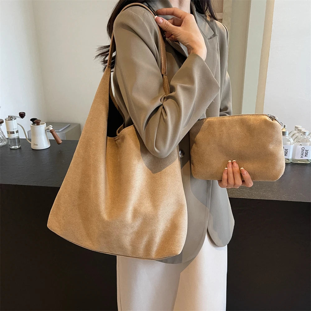Chic suede slouch shoulder bag