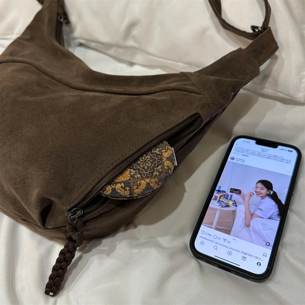 Slouchy suede shoulder bag