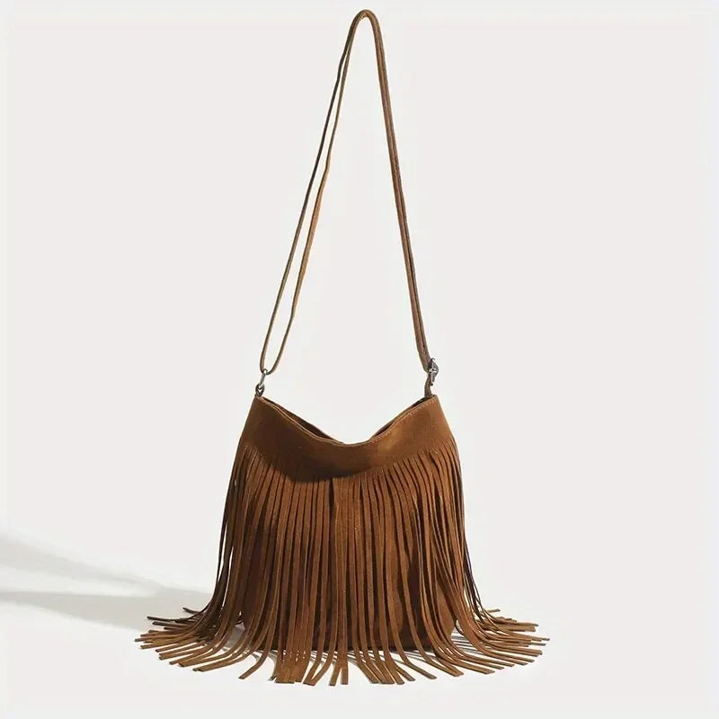 Classic suede shoulder bag with soft silhouette