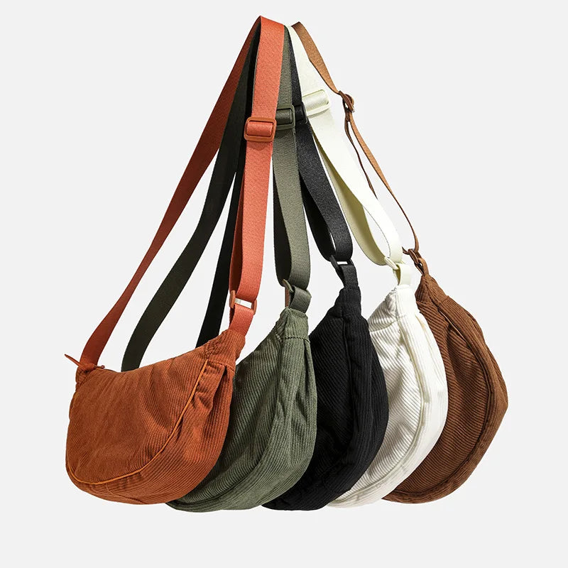 Corduroy handbag with adjustable shoulder strap