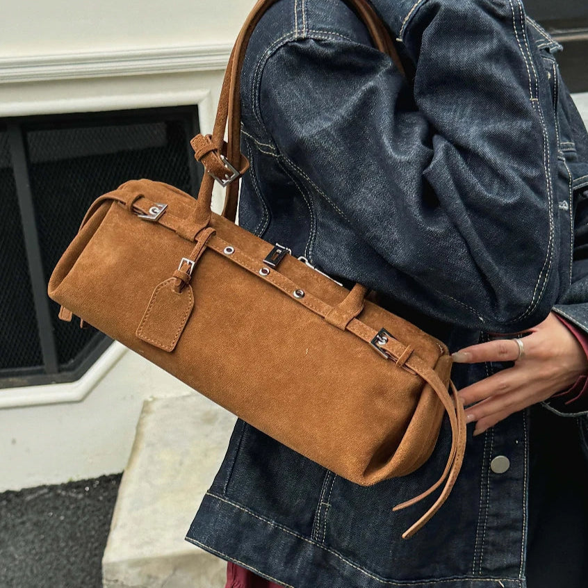 Rectangular suede handbag