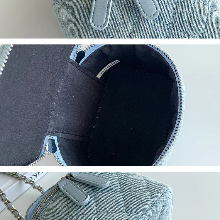 Retro chain strap denim shoulder handbag