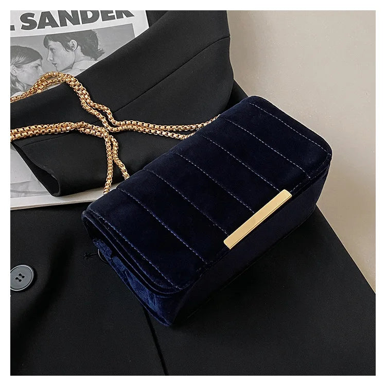 Luxury corduroy handbag with gold chain strap