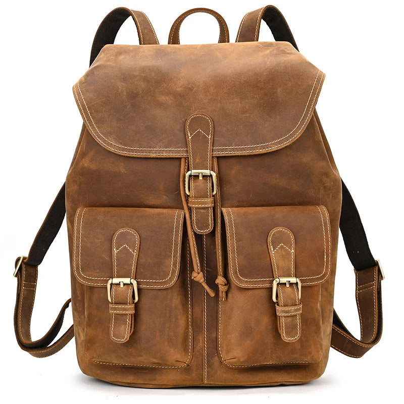 Leather laptop rucksack with top handle