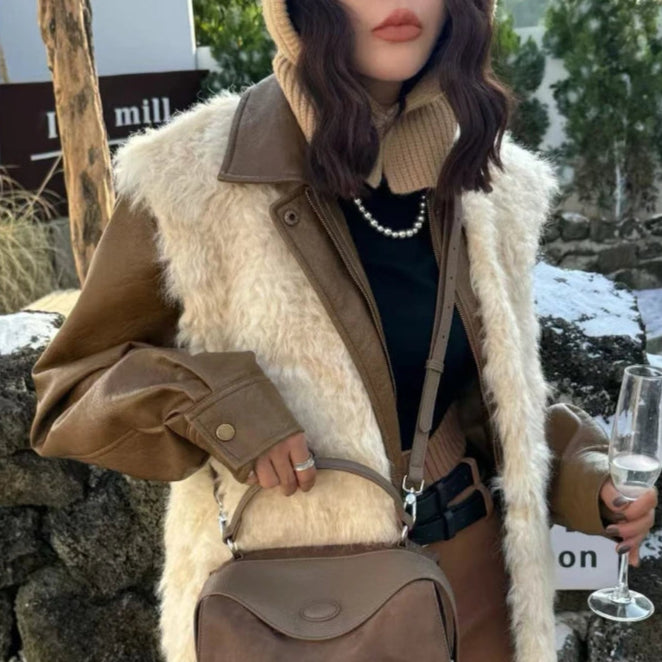 Suede handbag with subtle colors