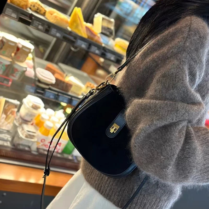 Retro suede shoulder bag