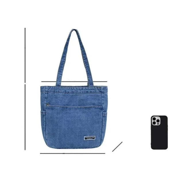 Denim tote bag with soft handles
