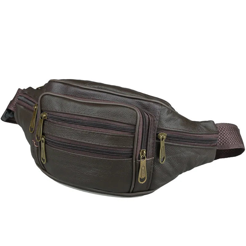Multi-pocket leather waist bag
