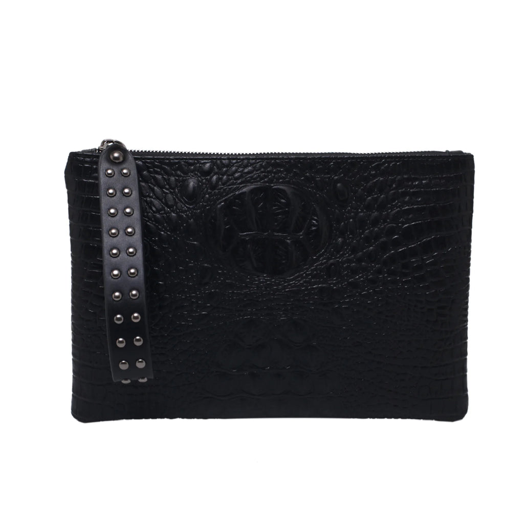 Crocodile texture leather clutch bag