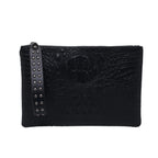 Crocodile texture leather clutch bag