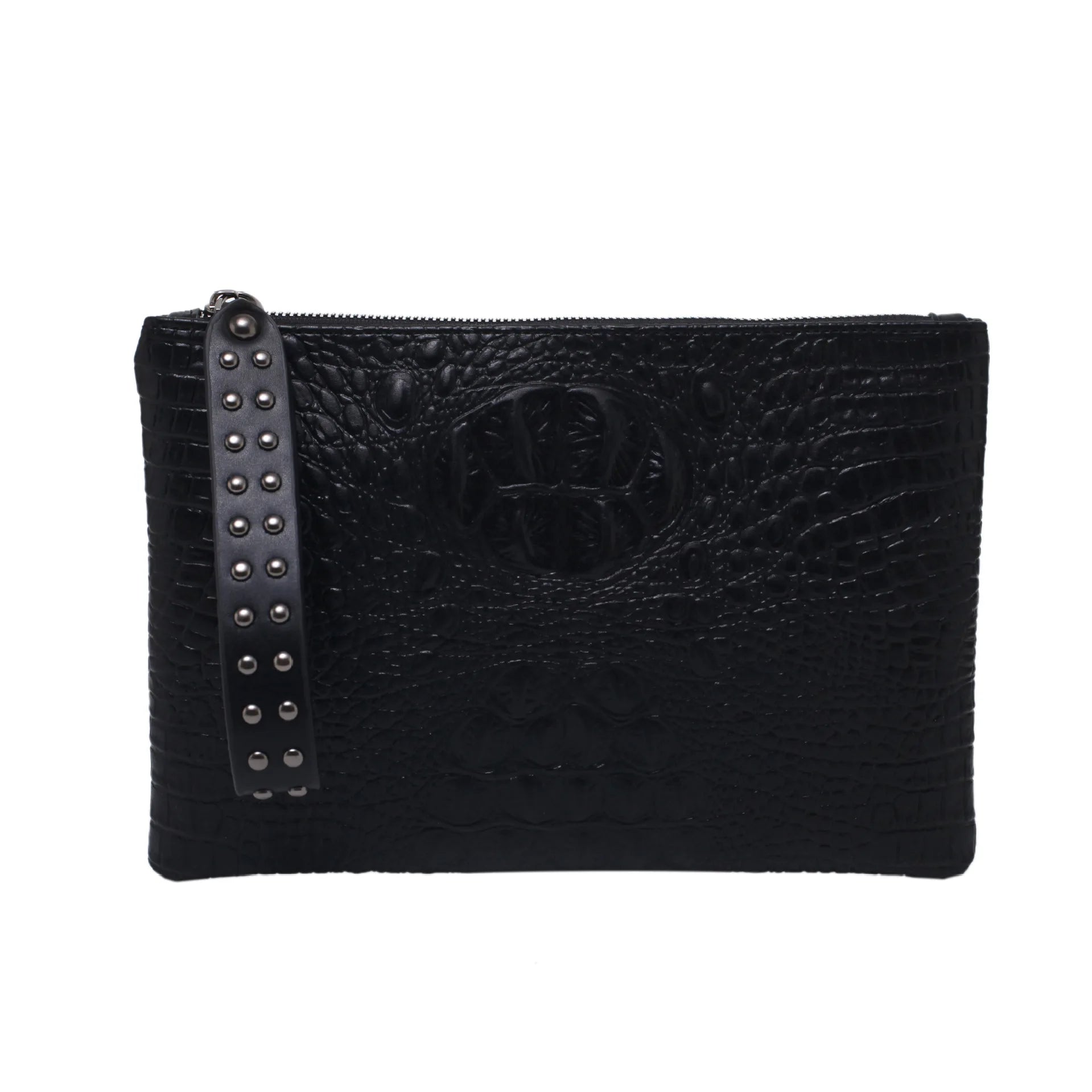 Crocodile texture leather clutch bag