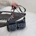 Denim handbag with front pockets