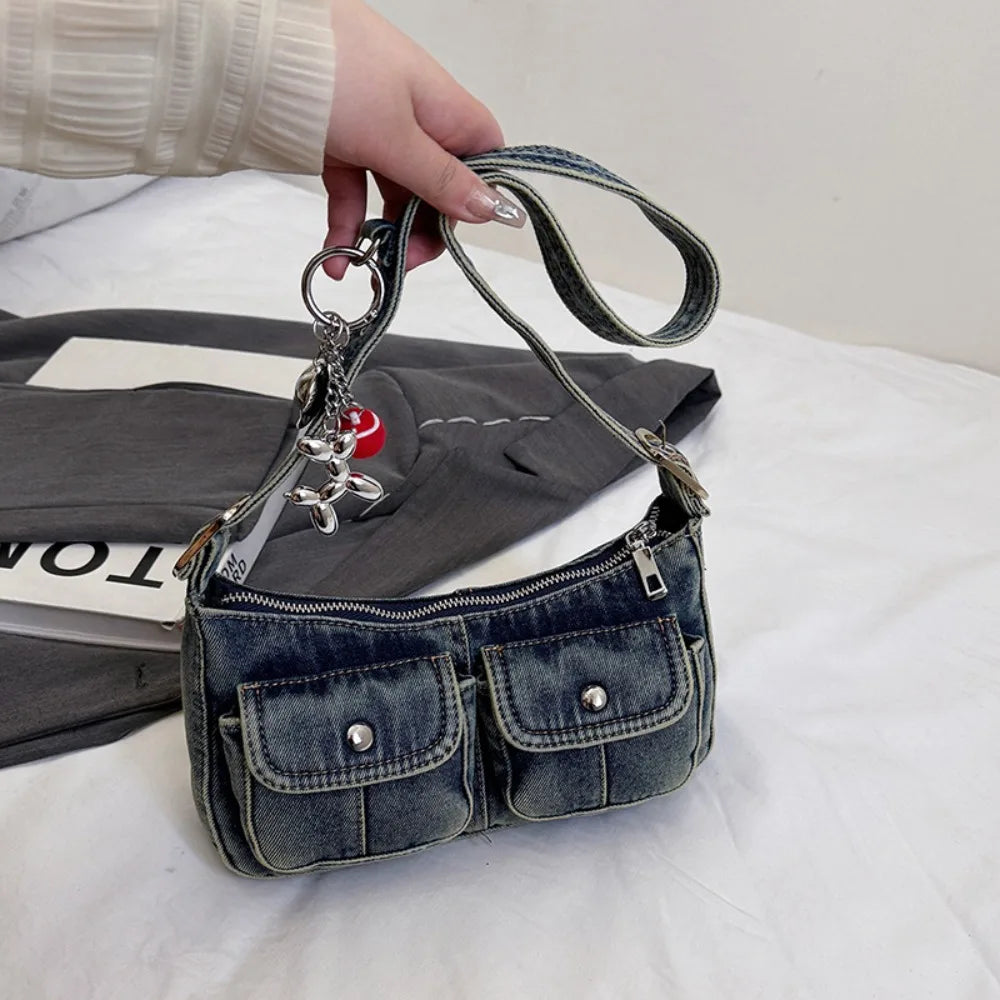 Denim handbag with front pockets