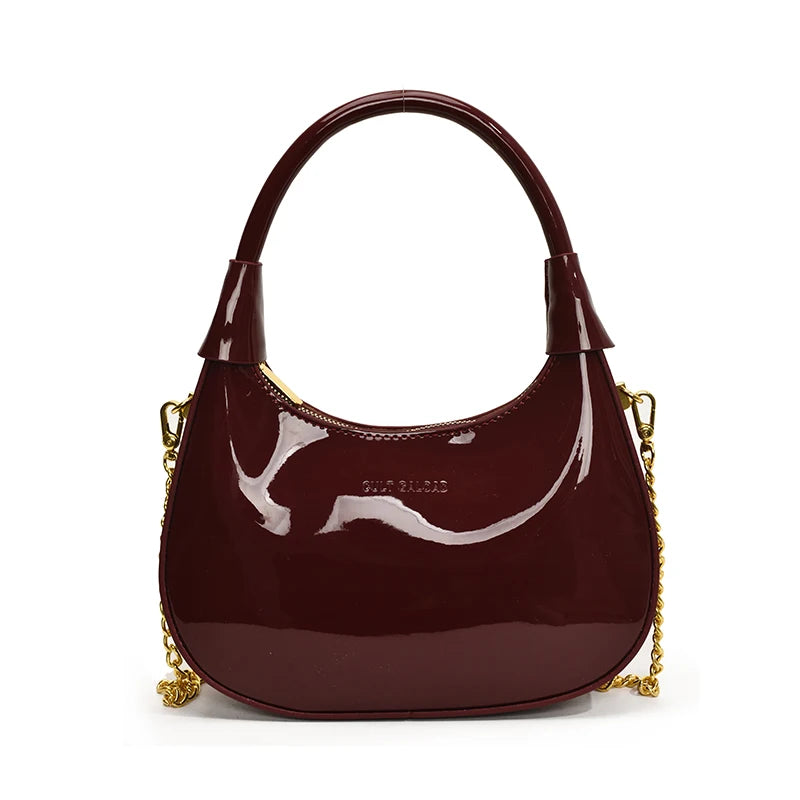 Women shiny leather hobo bag