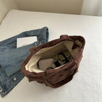 Bow pattern corduroy tote bag for women