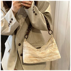 Corduroy handbag with wooden bead handle