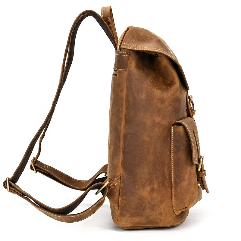 Leather laptop rucksack with top handle