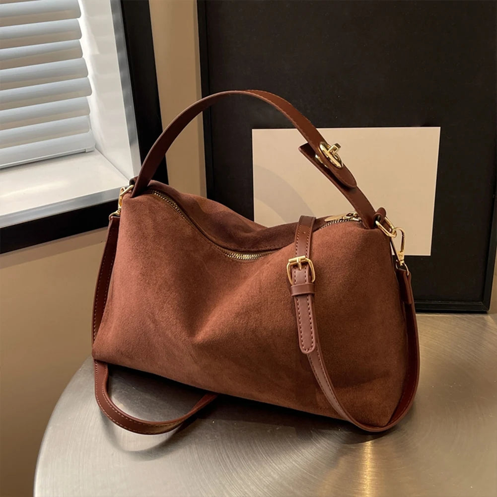 Suede shoulder handbag
