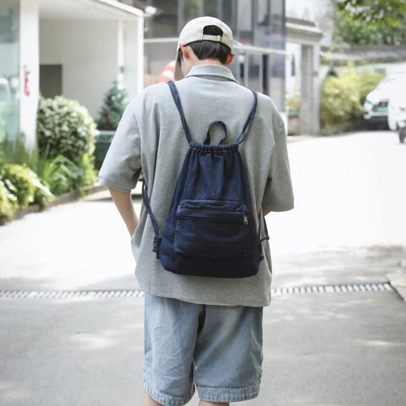 Casual denim drawstring backpack