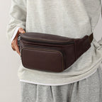 Large capacity leather bum bag for men